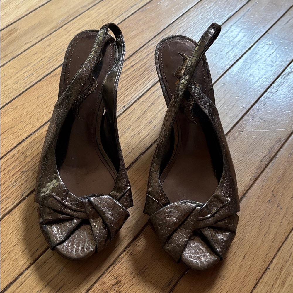 Nina Vintage Y2K Vtg Bronze Faux Snakeskin Kitten Heels Pumps Women’s Size 8